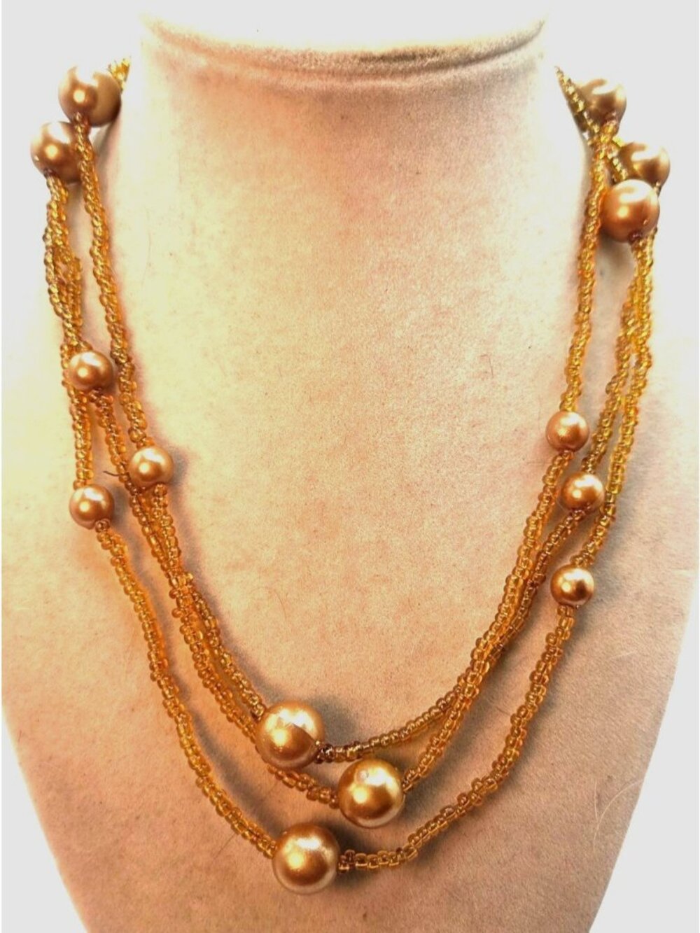 Vintage Gold-Tone Beaded Strand With Faux Pearl Beads